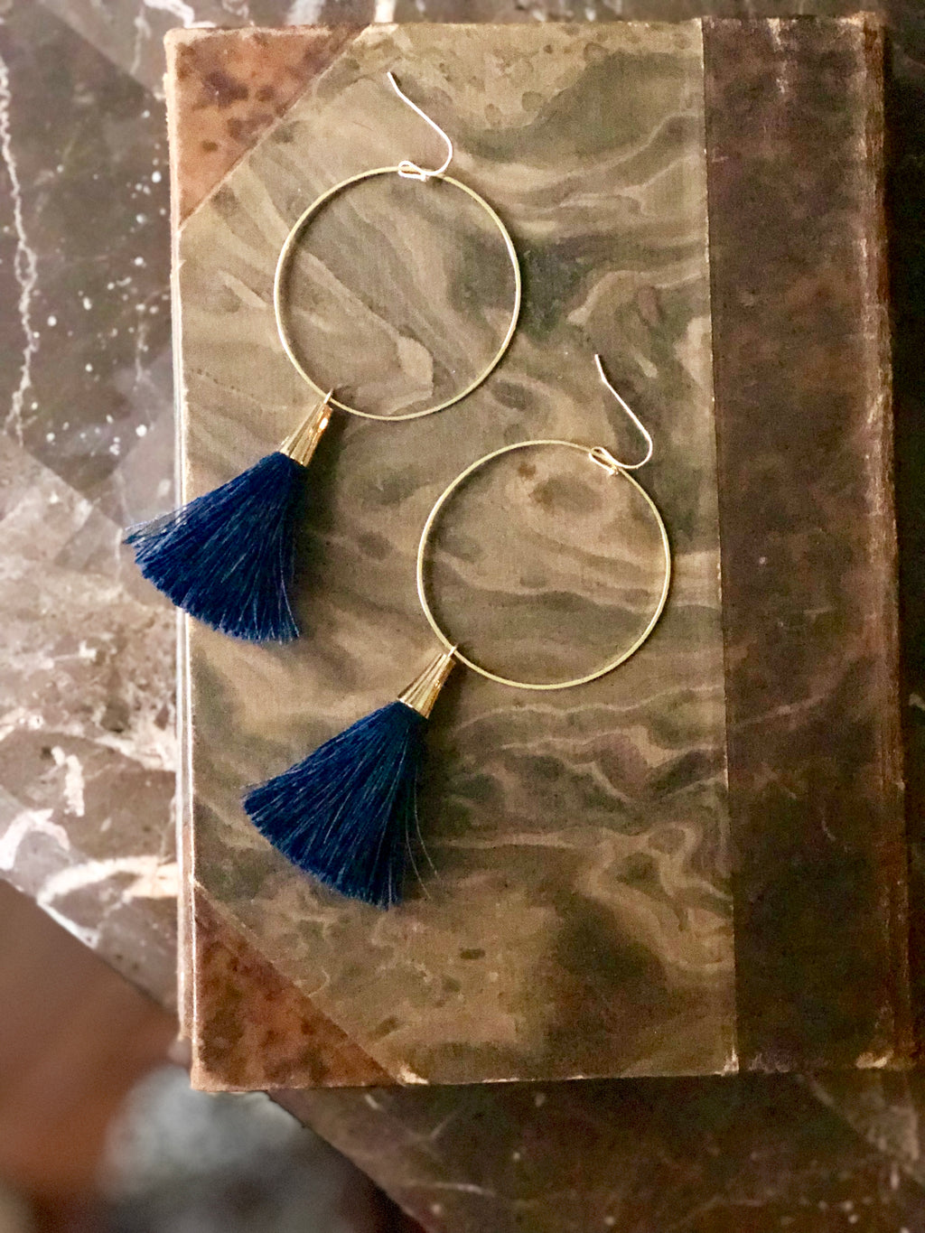 Navy Tassel and Ring Earrings