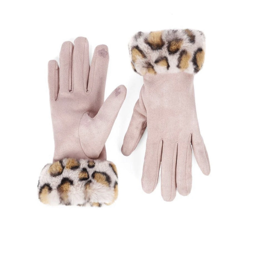 Leopard Faux Fur Cuff Touchscreen Gloves