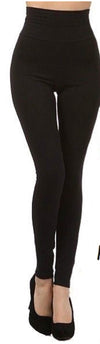 High Waist Fleece Leggings Tummy Control -Black