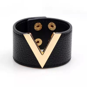 Women’s Wide Cuff V Shape Leather Bracelet