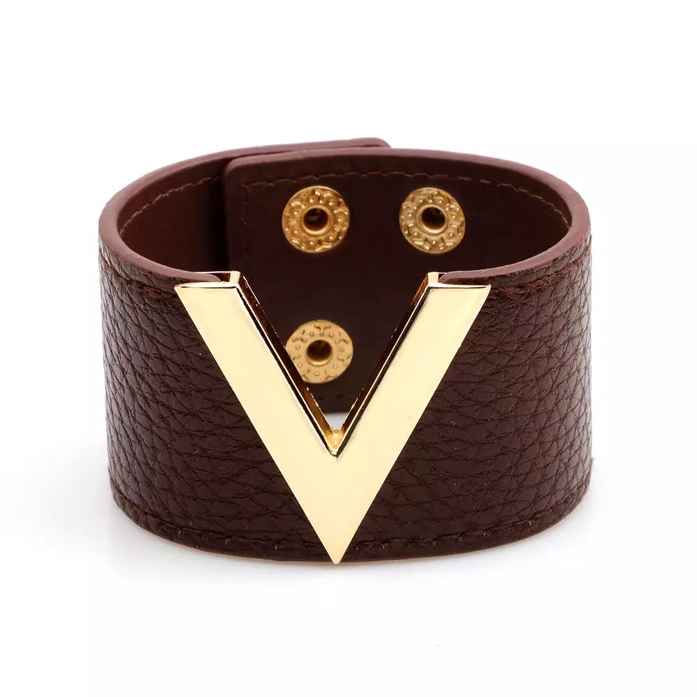 Women's Wide Cuff V Shape Leather Bracelet – The Nash Glam Company