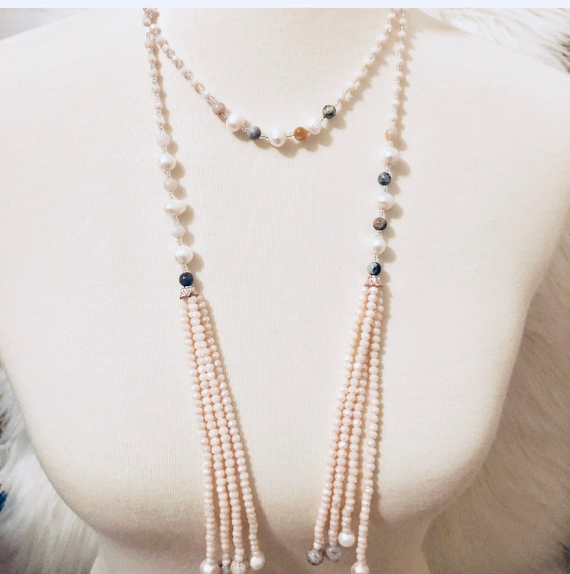 Beaded Tassel Wrap Long Necklace