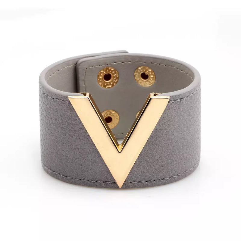Women’s Wide Cuff V Shape Leather Bracelet