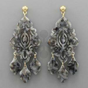 Acrylic Filigree Gray Marble Earrings