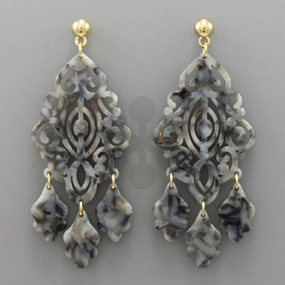 Acrylic Filigree Gray Marble Earrings