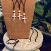 Leather And  Freshwater Pearl Cross Necklace