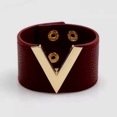 Women’s Wide Cuff V Shape Leather Bracelet