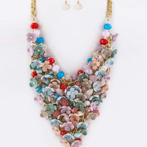 Bead and Resin Flower Statement  Necklace