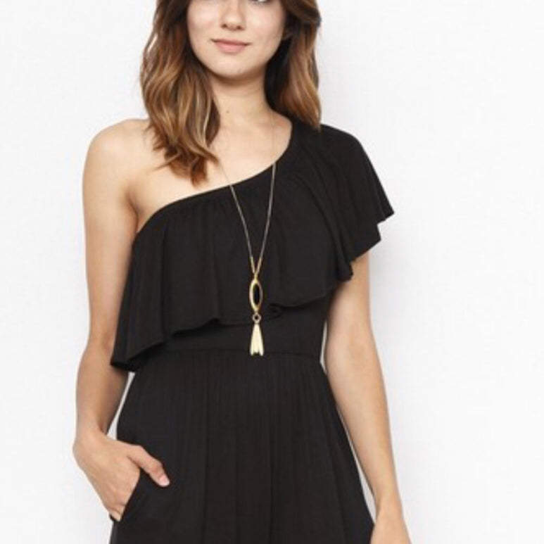 Jillian Black One Shoulder Ruffle Jumpsuit