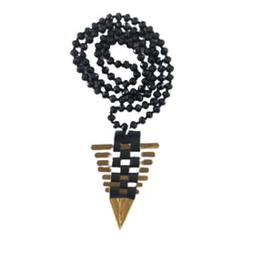 Beaded Brass and Leather Arrow Necklace