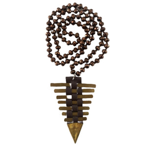 Beaded Brass and Leather Arrow Necklace