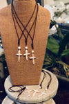 Leather And  Freshwater Pearl Cross Necklace
