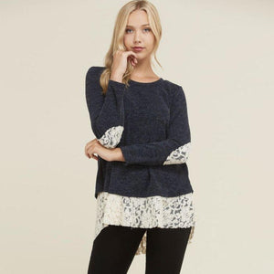 LACE IN LOVE LONG SLEEVE SWEATER BLUE/GRAY