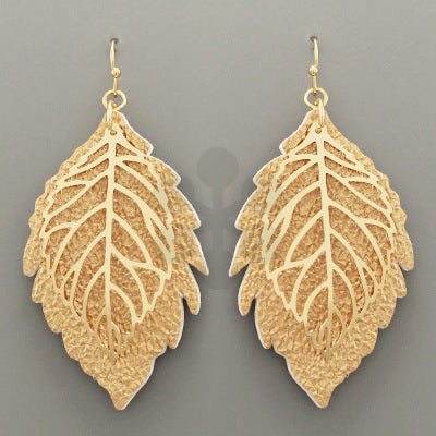 Leather & Gold Leaf Earrings