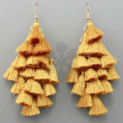 Mustard  Gold Chandelier Tassel Earrings