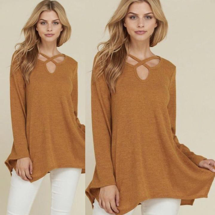 MUSTARD KEYHOLE LONG SLEEVE SWEATER