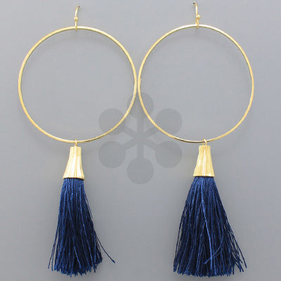 Navy Tassel and Ring Earrings