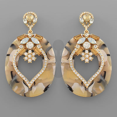 Oval Acrylic and Crystal Statement Earrings