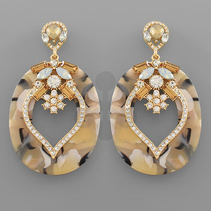 Oval Acrylic and Crystal Statement Earrings