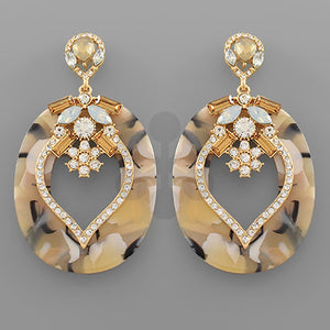 Oval Acrylic and Crystal Statement Earrings