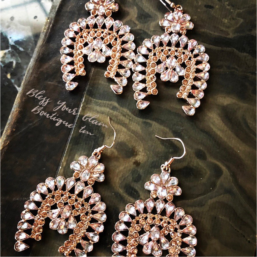 Rhinestone Cowgirl Squash Blossom Earrings